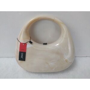 One City Women's Beige Cream Marbled Resin Clutch Handbag Purse Case